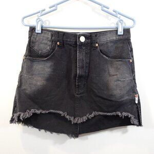 One X One Teaspoon Skirt Womens 26 Black Mini Denim Distressed Fringe Raw Hem